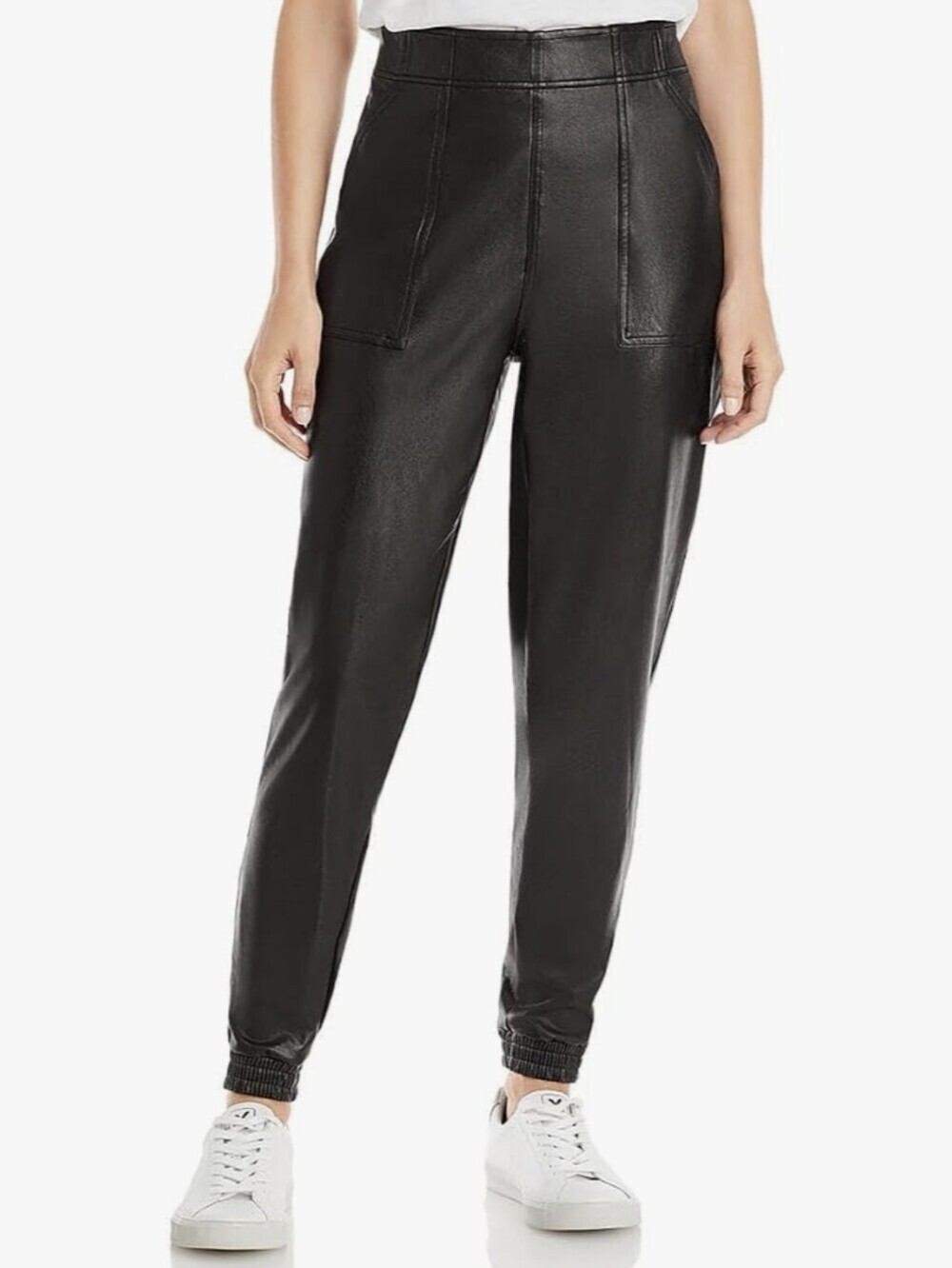 SPANX Black Leather Like Joggers Sz.L High Rise Faux Leather Pants